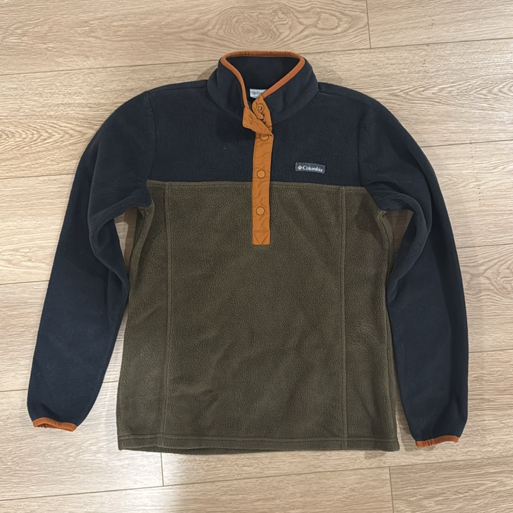 Columbia Men's Two-Tone Fleece Pullover Jacket in Black, Olive & Rust
